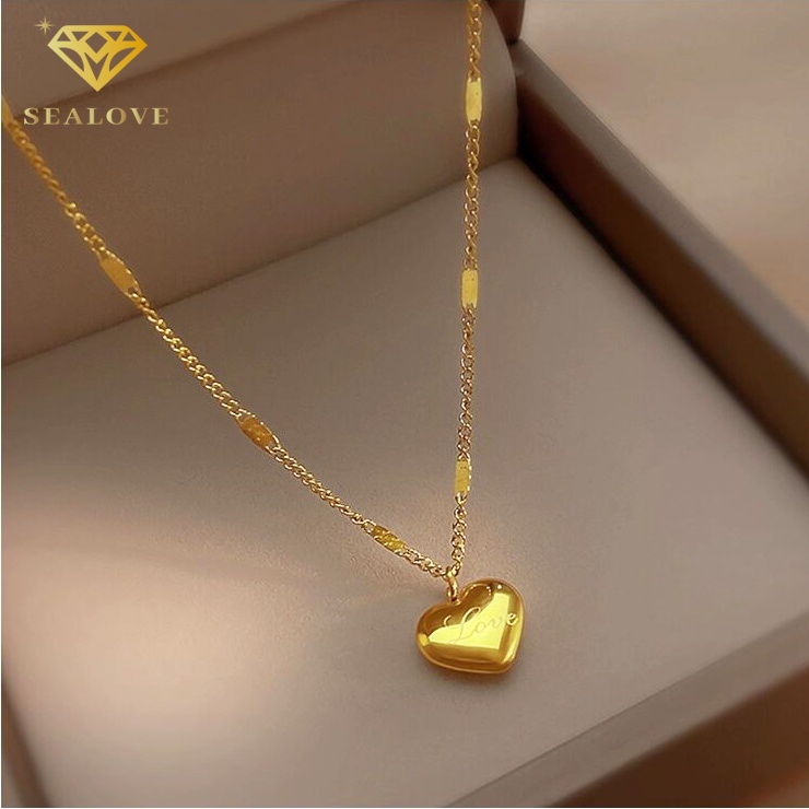 kalung titanium Wanita anti karat Premium Simple 18k Emas Hati Liontin necklace aksesoris