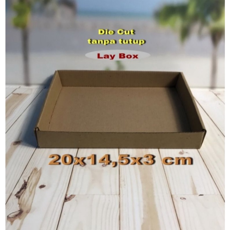 

KARDUS/KARTON/BOX UK.20×14,5×3 cm.. TANPA TUTUP.. MODEL NAMPAN.. Die Cut