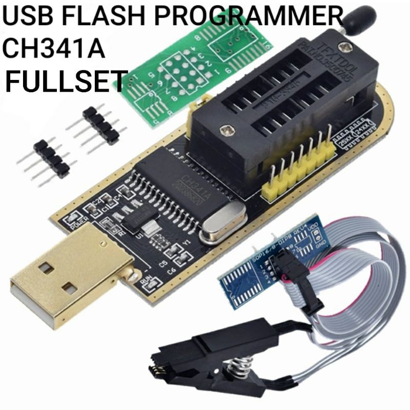 CH341A Ch341 USB FLASHER FLASH PROGRAMMER SOP-8 EEPROM UNTUK WINBOND ATMEL 25Q32 24Q62 25Q128 DLL