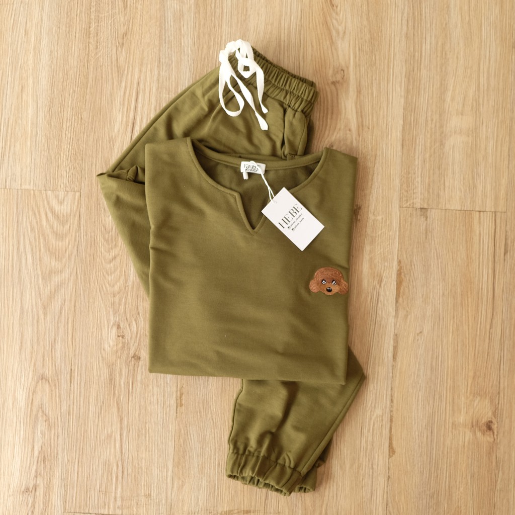 Furry Set Pakaian Wanita ( poodle, corgi & polos )-Olive
