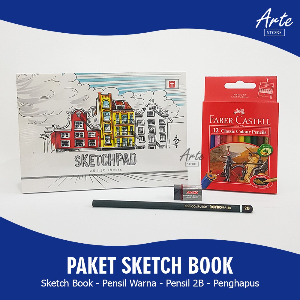 PAKET SKETCH BOOK (Sketchpad, Pensil Warna, Pensil 2B, Penghapus)