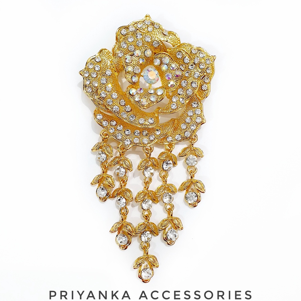 Bros Kebaya Susun Jumbo Flowie/Bros Penganten Bros Manten/Bros Besar/Bros Rumbai-Mawar Gold