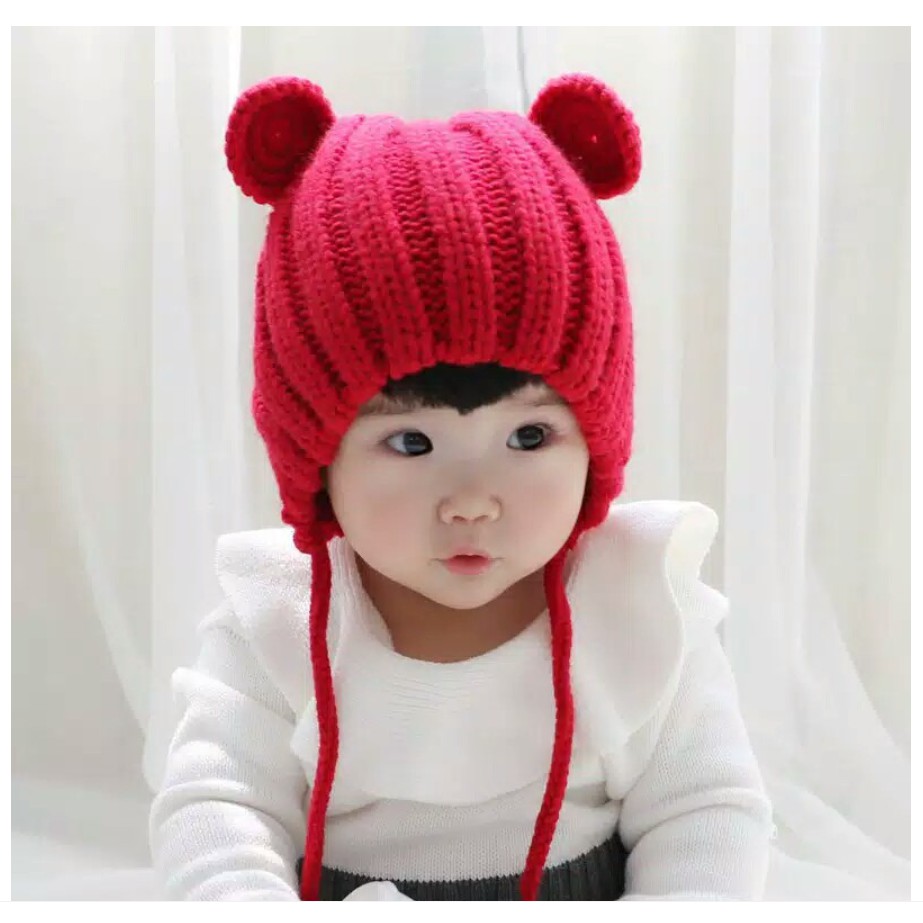 Topi Kupluk Rajut Wol Sheep Korea 6bln - 3 tahun Topi Rajut Domba Baby / Topi Pin Bear Fashion Import VC