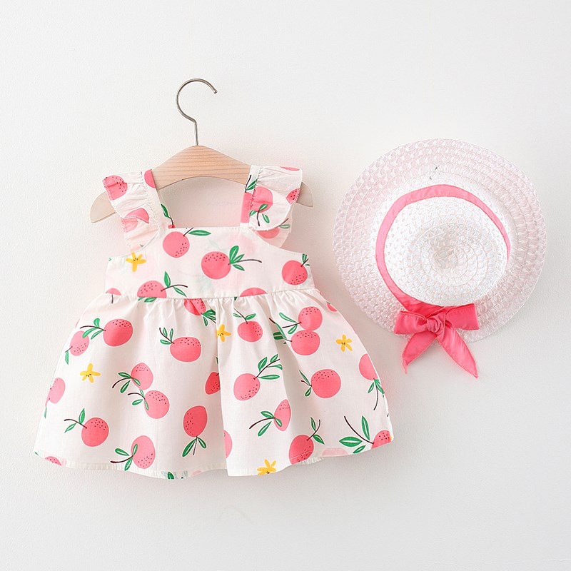 BY-06 Motif Lemon dan Appel Dress Bayi Dengan Pita Besar Free Topi / Gaun Baju Anak Perempuan Import Premium Korea Design Sangat Imut dan Lucu Sekali