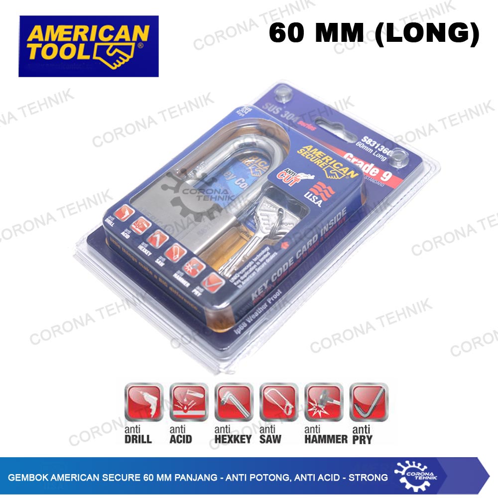 American  - Gembok Secure 60 mm Panjang - Anti Potong, Anti Acid - Strong