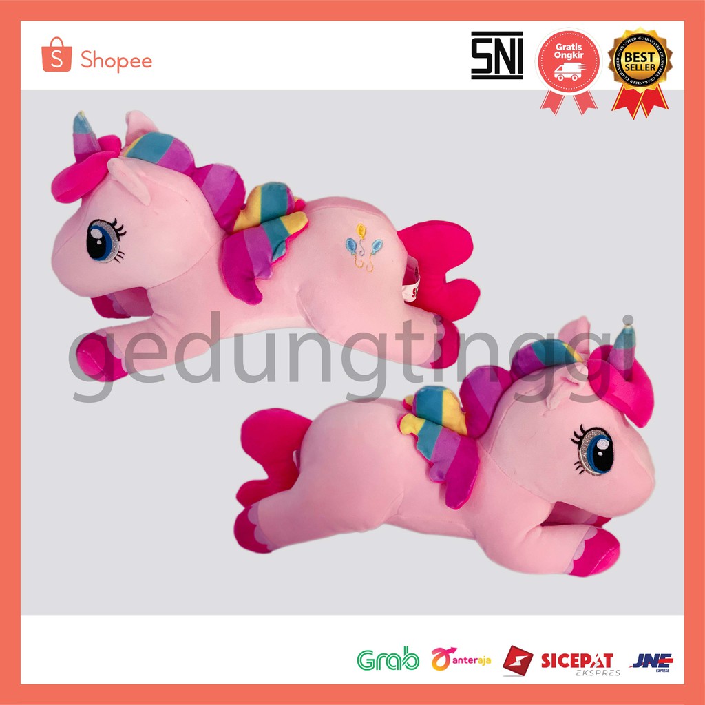 Boneka Kuda Unicorn Little Poni Pony Rainbow Clasie Lying Horse Plush Doll Ungu Biru Pink Kuning