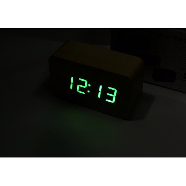 Jam Meja Digital Led Weker &amp; Digital Wood Alarm Clock 863 cream green