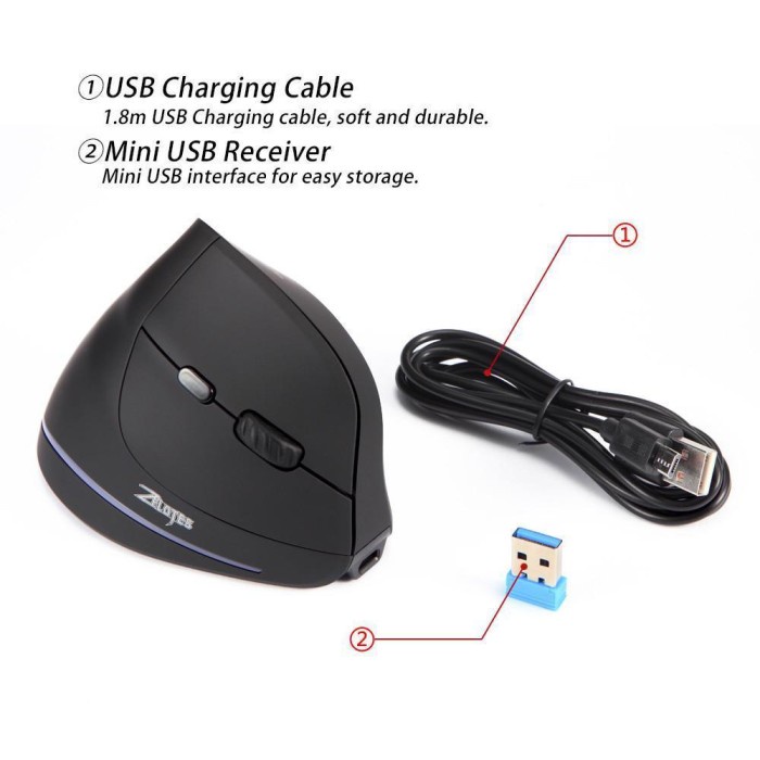 Mouse wireless vertical / vertikal Ergonomis rechargeable - RECHARGE