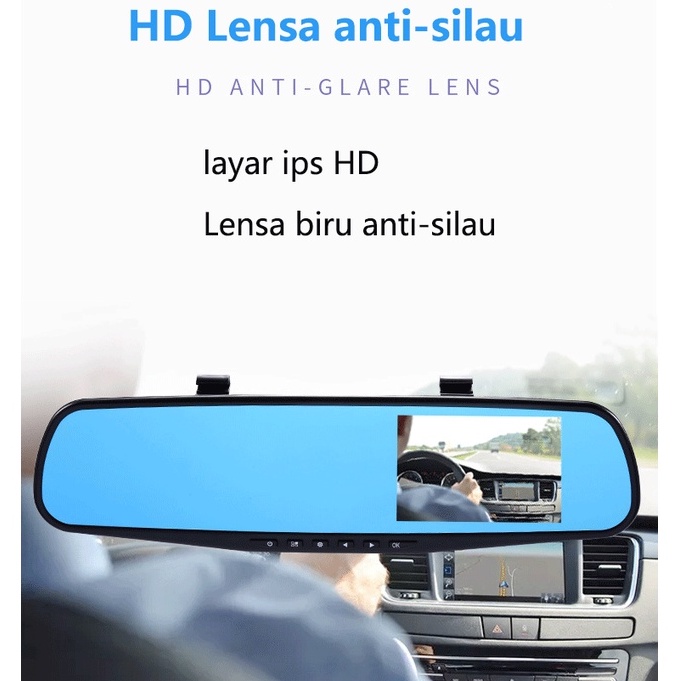 layar lebar Mobil DVR lensa ganda kaca spion kamera Dash Perekam Video Mobil