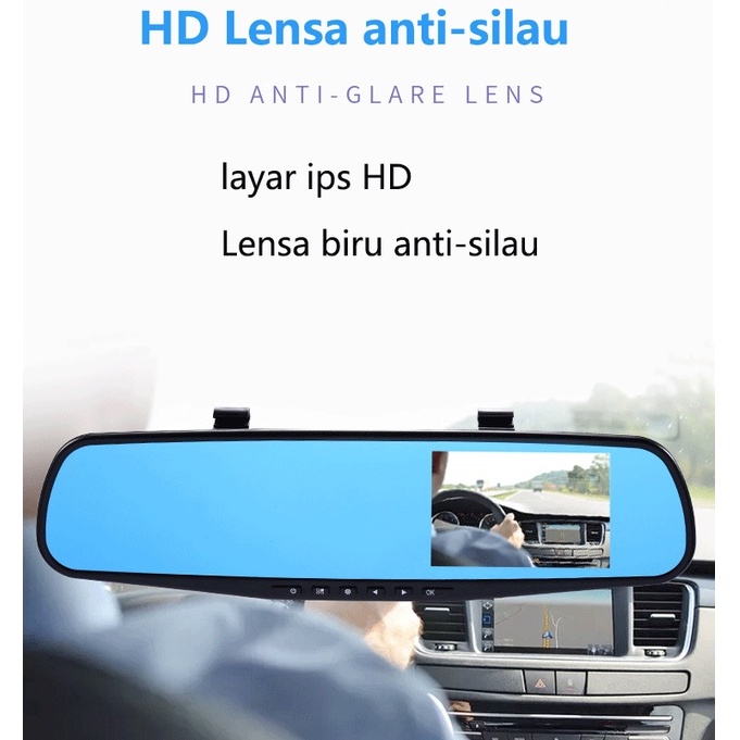 layar lebar Mobil DVR lensa ganda kaca spion kamera Dash Perekam Video Mobil