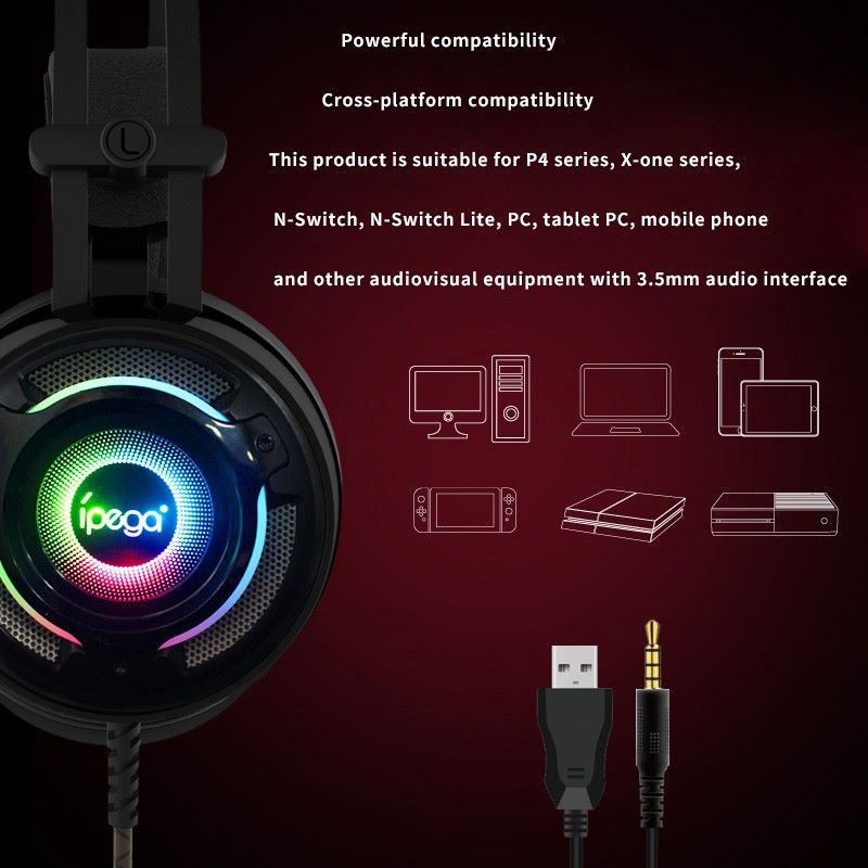 Headset gaming ipega pg r008 audio jack 3.5mm rgb - Headphone gaming