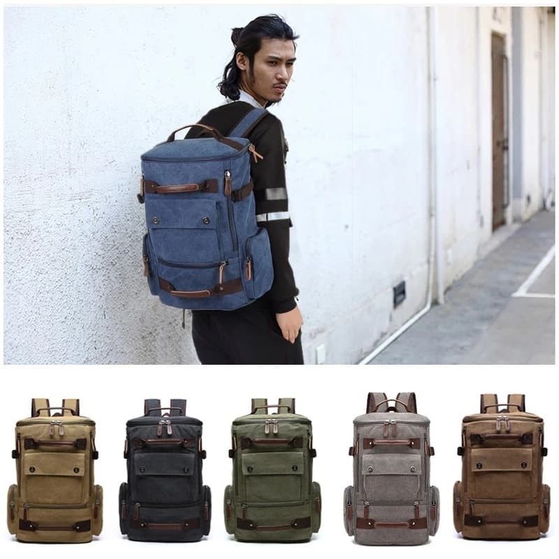 TAS RANSEL KANVAS VINTAGE UNISEX | RANSEL KERJA KANVAS LEGUMS PREMIUM - Hitam