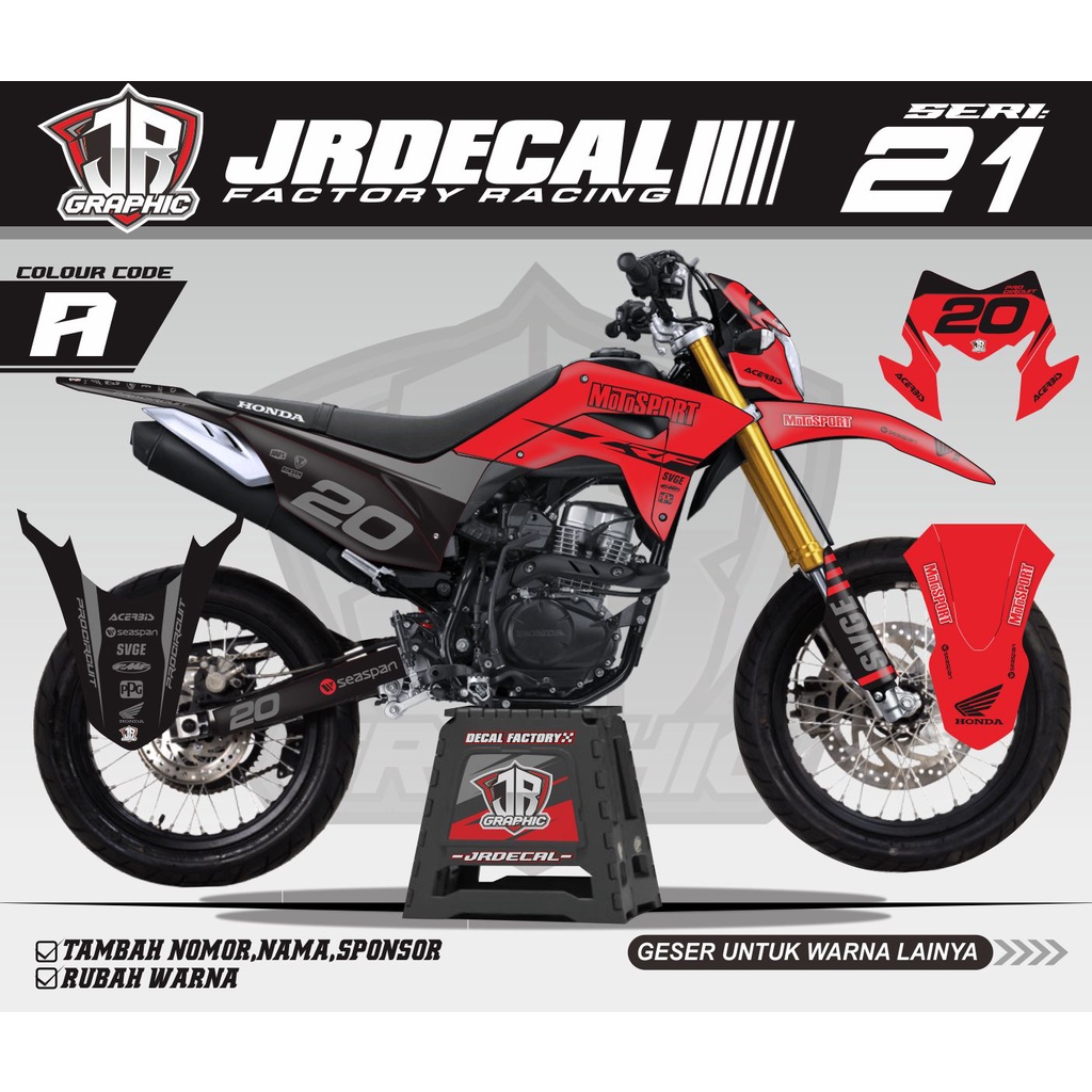 DECAL CRF HITAM VARIASI SIMPLE MINIMALSI-DECAL CRF 150L MINIMALIS SUPERMOTO CUSTOM-DEKAL CRF HITAM-S