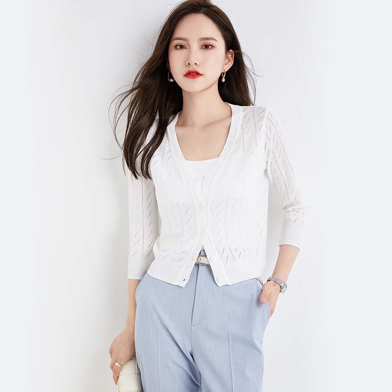 【Elegant】Korean Soft Button Knited Long Sleevee V-Neck T-Shirt 7483