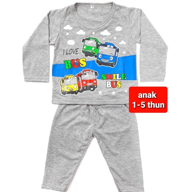 setelan kaos anak 1- 5 tahun laki laki celana lengan panjang PP abu baju tidur cowok SML XL grosir