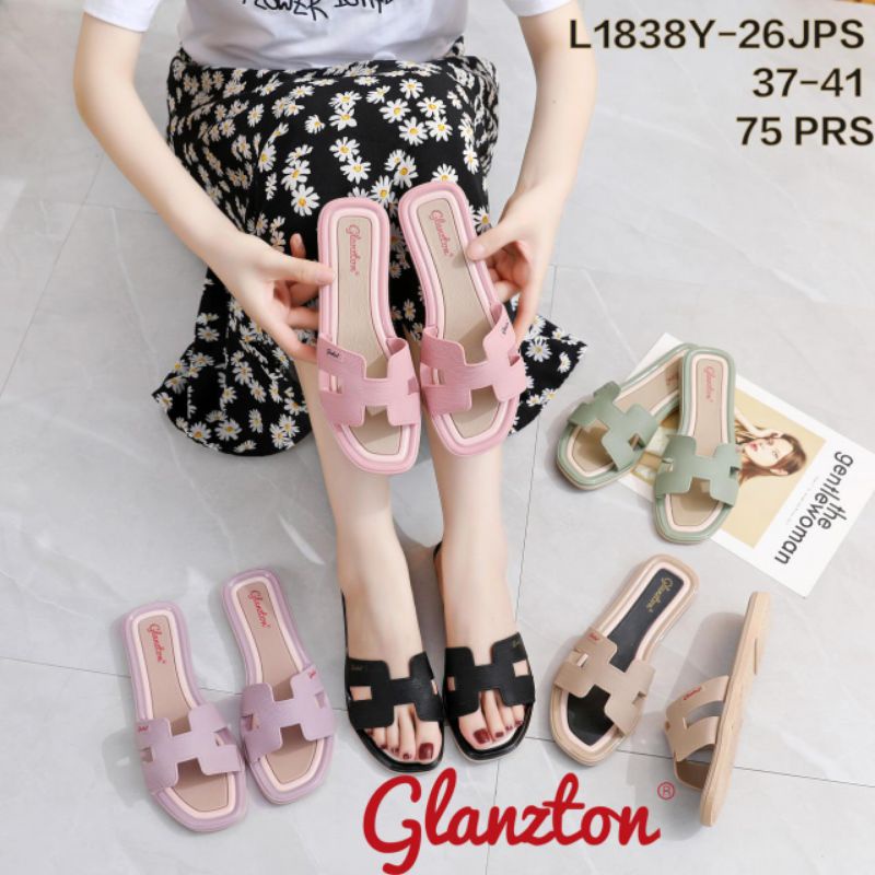 sandal glanzton 1838-26LIST - sandal jelly selop motif H wanita list