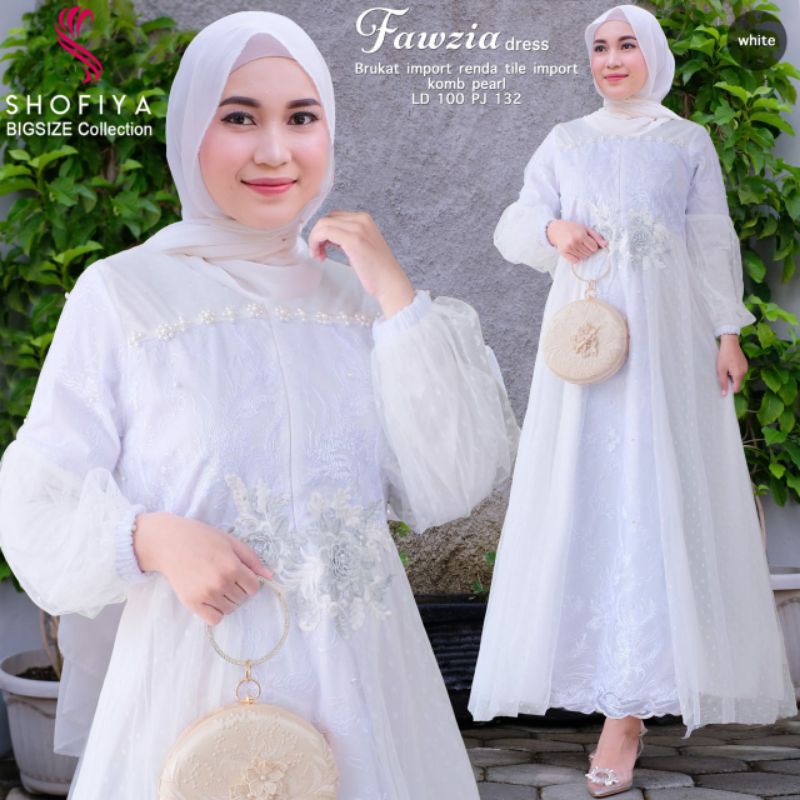 (NEW) Gamis Brukat Putih Fawzia Alifah Dress Original by Shofiya BG