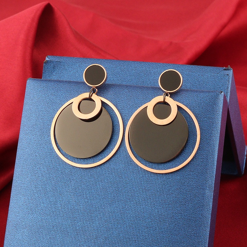 Anting bulat hitam angka romawi titanium anti karat korea fashion - ercassia