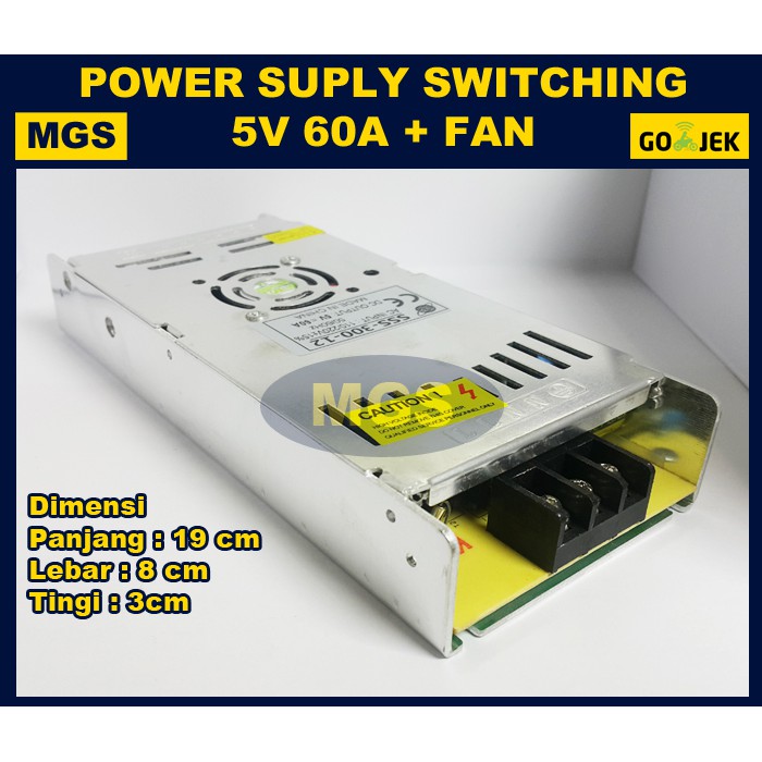 POWER SUPPLY 5V 60A SLIM + FAN