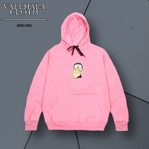 Hoodie Pria Original Distro Tebal Sweater Sablon Nobita Pink Unisex Pria Wanita Kekinian