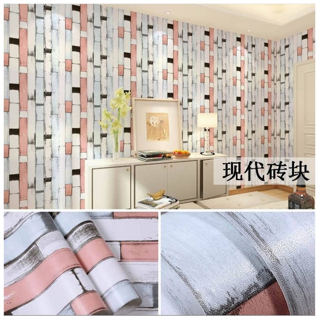 Wallpaper Dinding Motif Kayu Kotak Ukuran Panjang 10Meter x Lebar 45CM