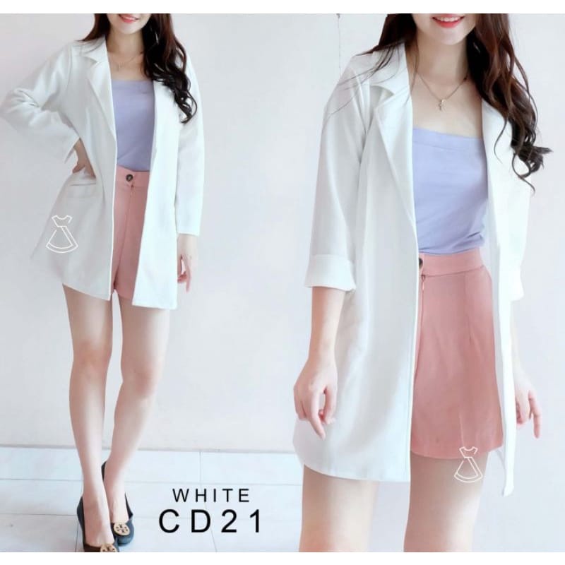 Blazer Kasual Lengan Panjang Model Longgar Warna Solid Gaya Korea Bahan Scubba