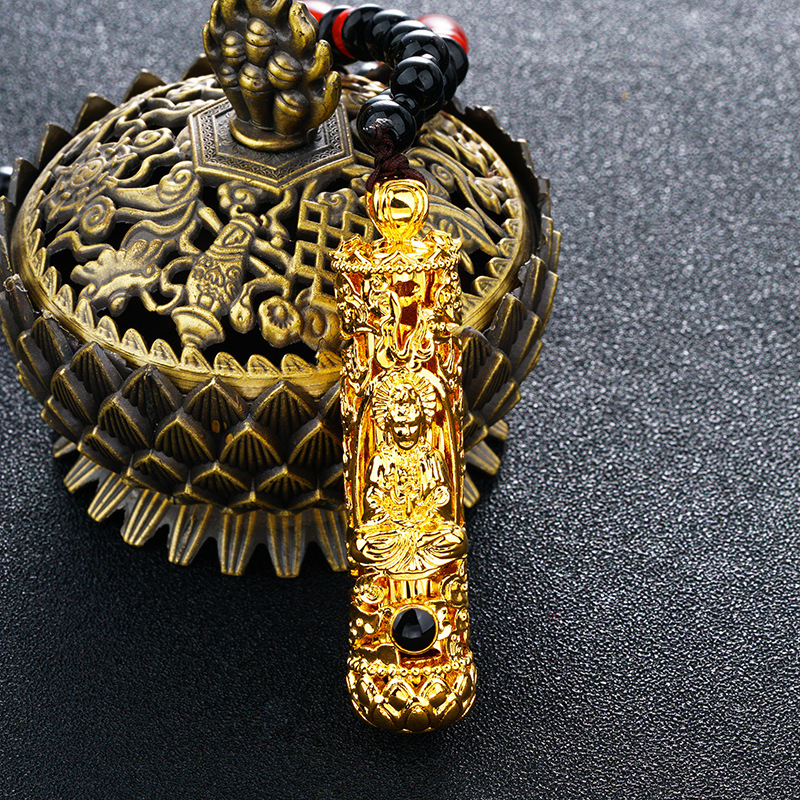 Kalung Rantai Emas Asli Kadar 375 Dengan Liontin Guanyin Bodhisattva Untuk Pria