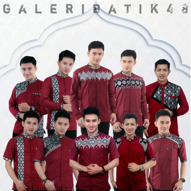 Koko pria putih / koko kombinasi / koko dewasa merah maroon / koko kombinasi / koko warna