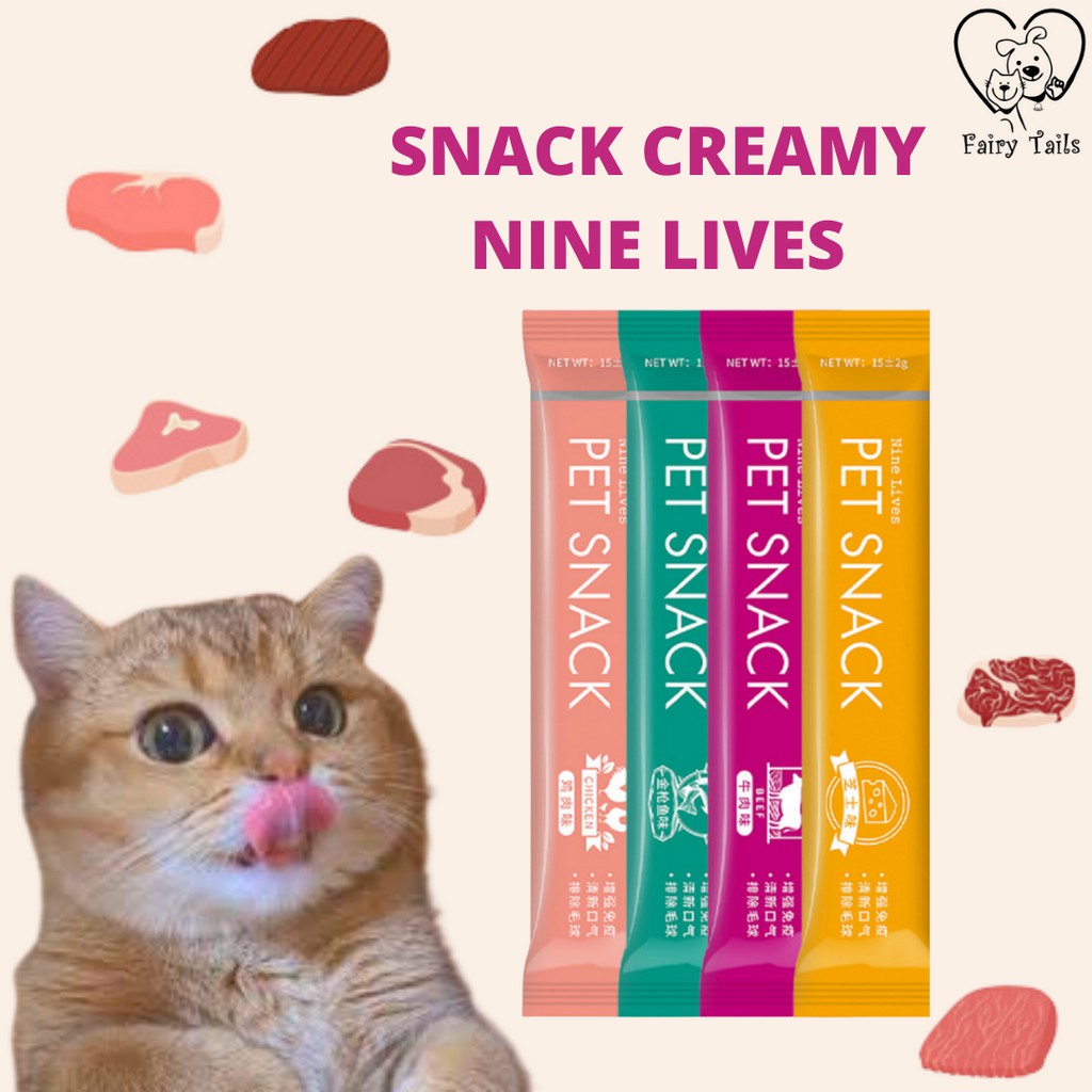Cat Snack Nine Lives Creamy 75 gram | Snack Jilat Cemilan Kucing Anabul Cream (1 Pack isi 5 pcs)