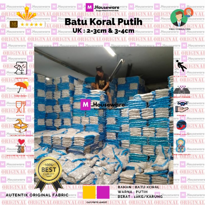 Batu Koral Putih Kupang Karungan 10kg / Batu coral Untuk Taman Pot