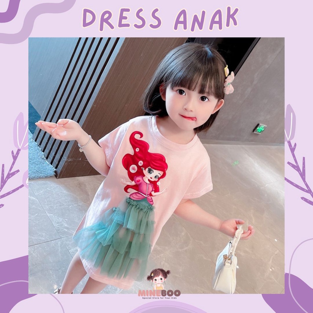 mineboo - PRINCESS DRESS EBV 1-9tahun Baju anak perempuan Gaun jala anak perempuan baru/Gaun kasual lengan pendek anak perempuan/Dress anak perempuan cewek/rok anak/gaun anak/kado anak perempuan ulang tahun