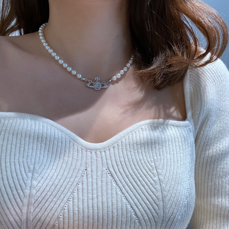 Kalung Rantai Liontin Kupu-Kupu Hias Mutiara Imitasi Gaya Korea / Simple / Sexy Untuk Wanita