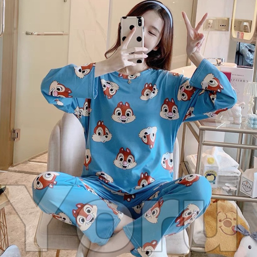 Pamelo Cod baju tidur PP/3/4 import/20 corak/baju tidur import/fashion wanita/baju tidur murah/bangk-PP66 Alvin biru