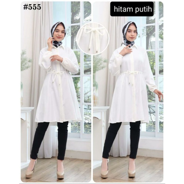 [BISA COD] Tunik Kemeja Putih dan Hitam Polos bahan Shakila/Realpict