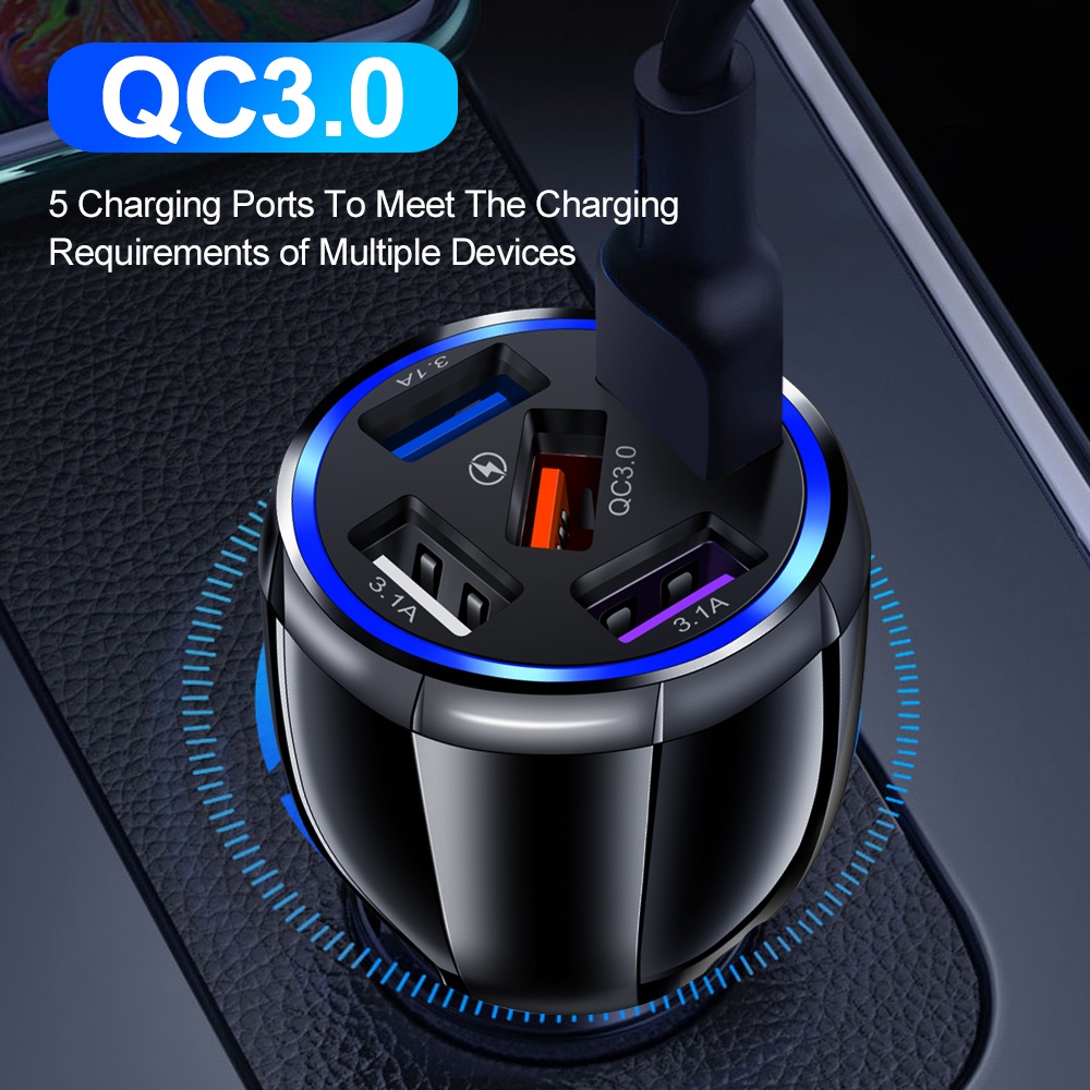 Mini 5 USB Car Charger Quick Charging QC3.0 Mobile Phone Charge Adapter