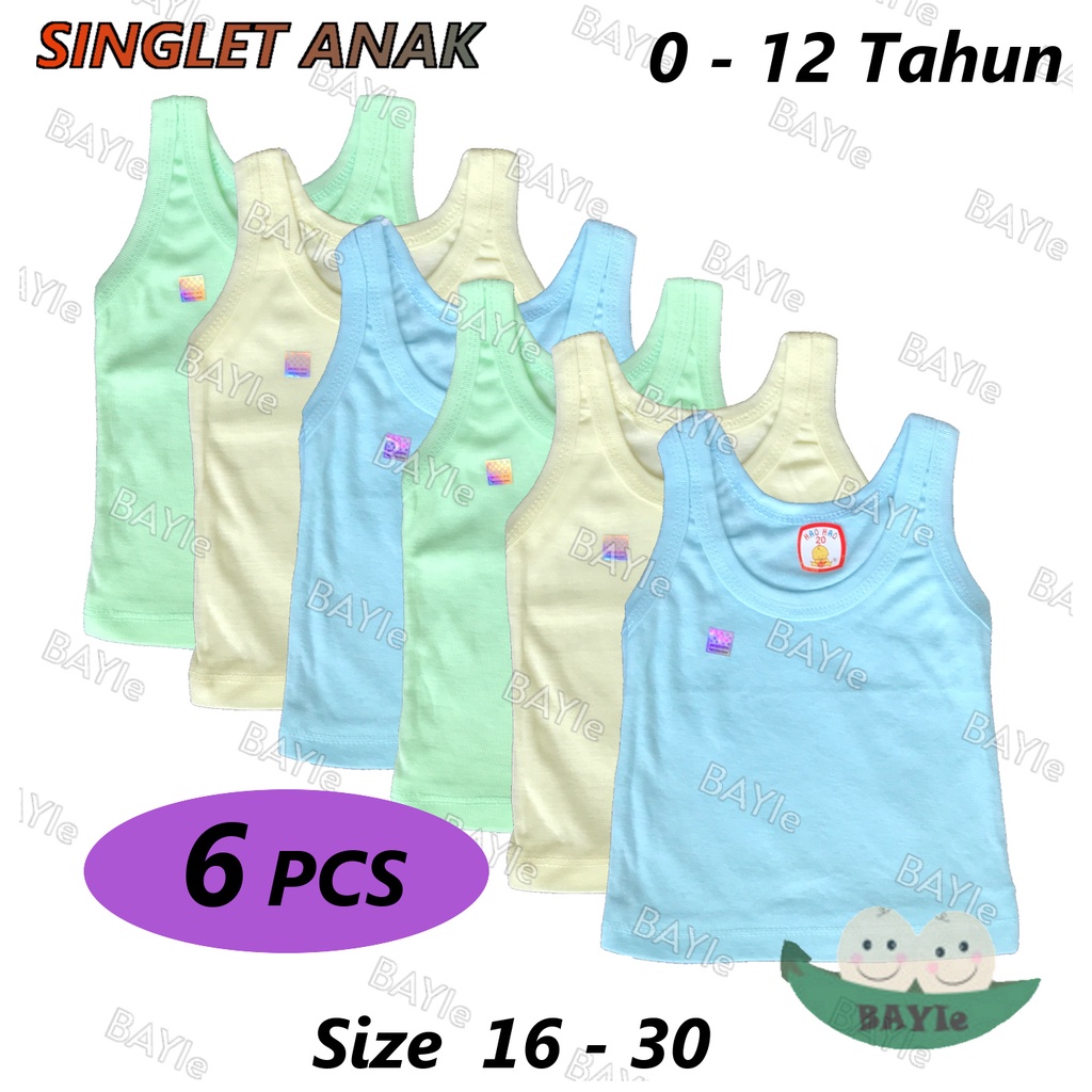 BAYIe - 6 PCS Kaos Dalam / Singlet Anak/Bayi HAO-HAO 100% katun SNI UMUR 0-12 TAHUN