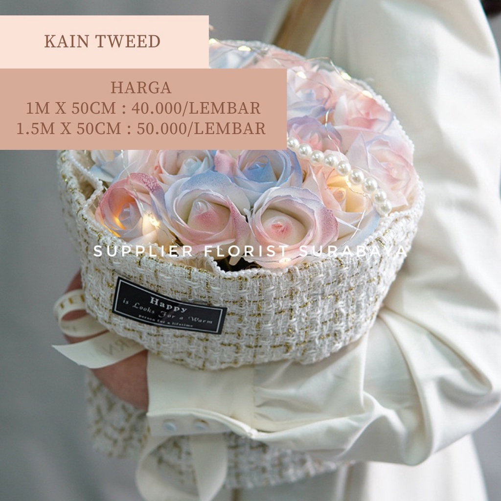 KAIN PEMBUNGKUS WRAP BUNGA MODEL TWEED KERTAS WRAPPING KOREAN STYLE TWEED FLOWER HAND BOUQUET ROUND STYLE