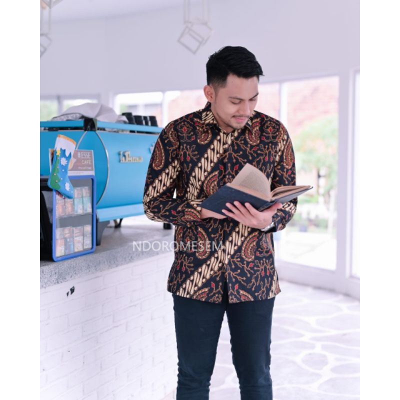 BATIK PREMIUM  WARNA HITAM batik ndoro mesem reguler fit lengan panjang katun halus baturaden