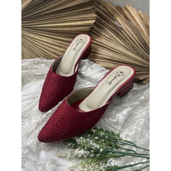 sepatu wanita seyla wedding pesta merah marron 3cm tahu