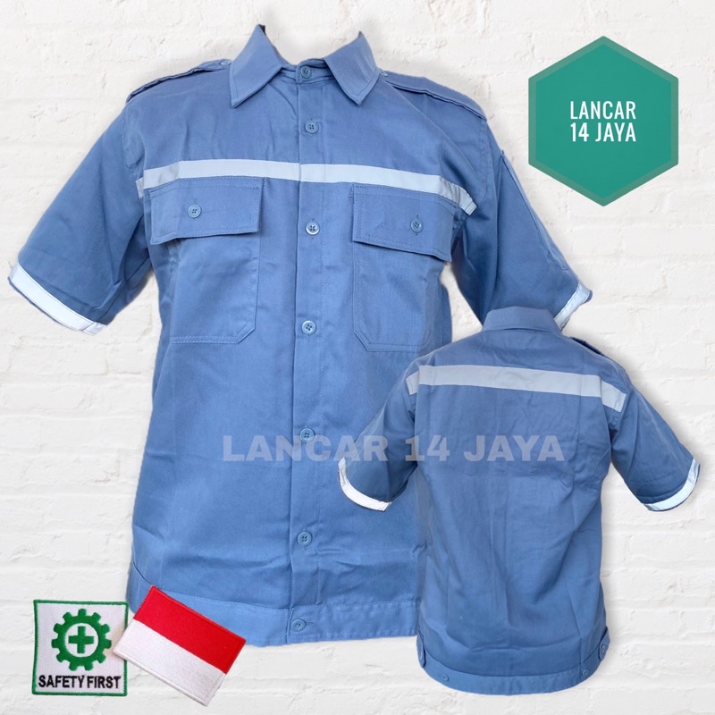 Atasan Kerja Lengan Pendek / Kemeja Safety Pendek / Wearpack Safety / Setelan Baju Kerja / Baju Proyek / Baju Bengkel