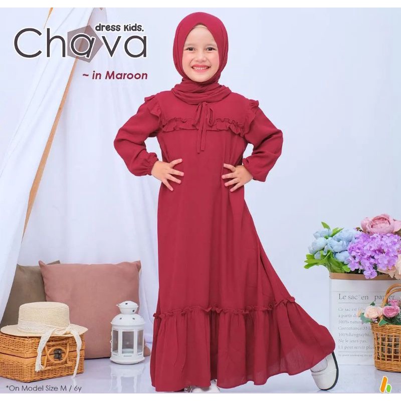 GAMIS ANAK MUSLIM PEREMPUAN 7-8 TAHUN/DRESS KIDS CHAVA/GAMIS ANAK TERBARU CERUTY BABYDOLL/FAR MOSLEMSTORE