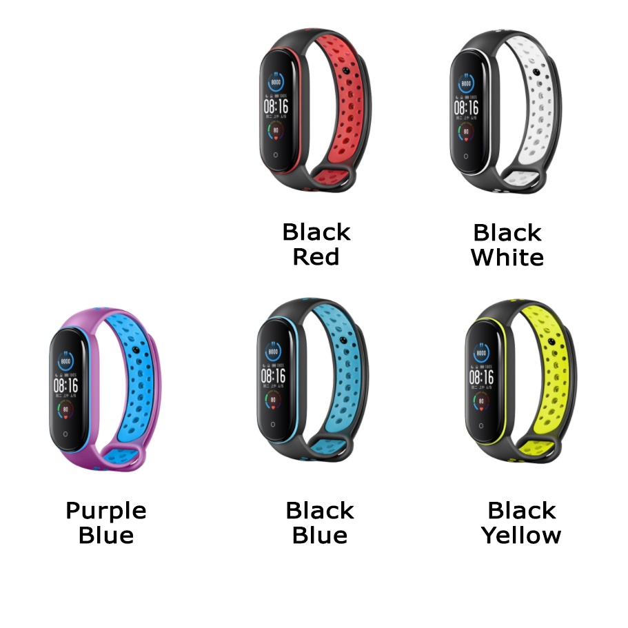 TWO Color Strap Mi Band 5 ​Silicone Jam Gelang Xiaomi MiBAND watch Silikon Classic Tali jamtangan smart watch siaomi Warna Hitam biru merah hijau puti