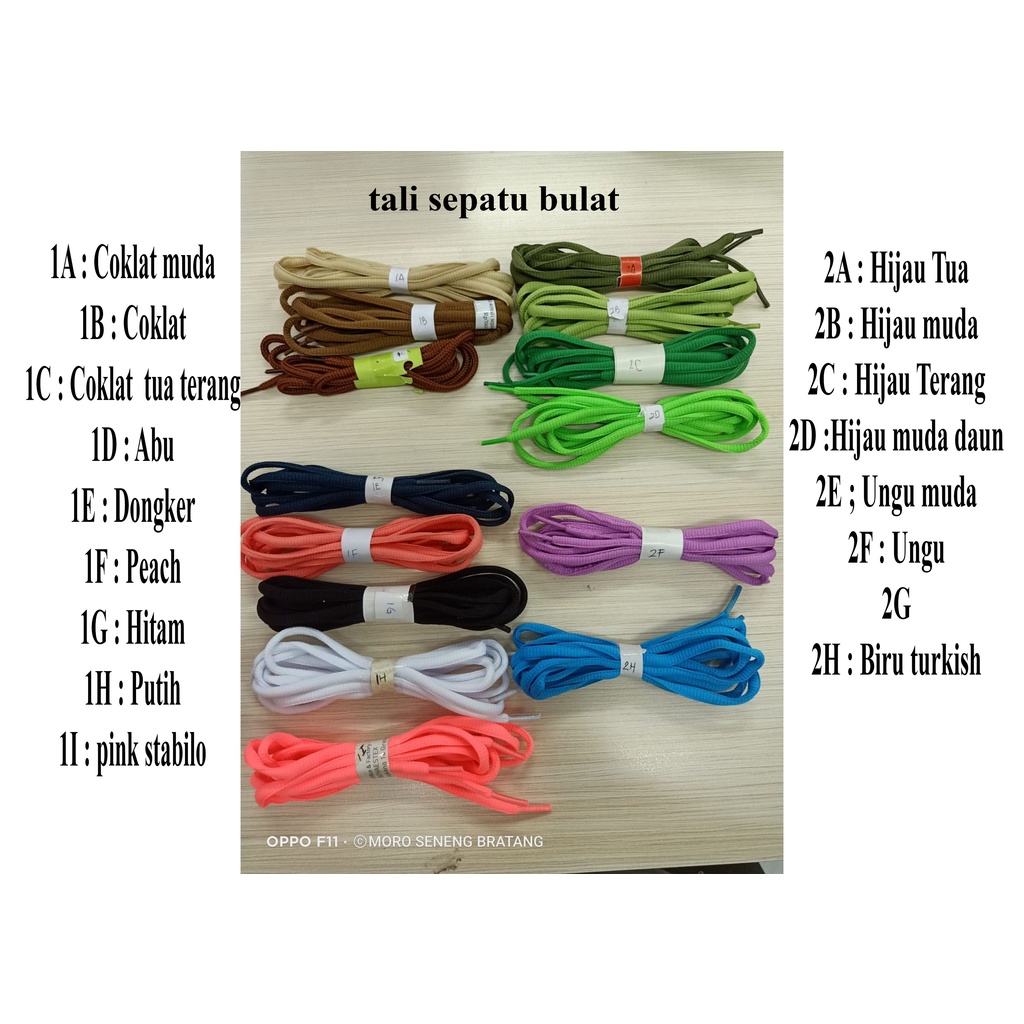 Tali sepatu BULAT polos warna HITAM PUTIH MERAH ABU COKLAT
