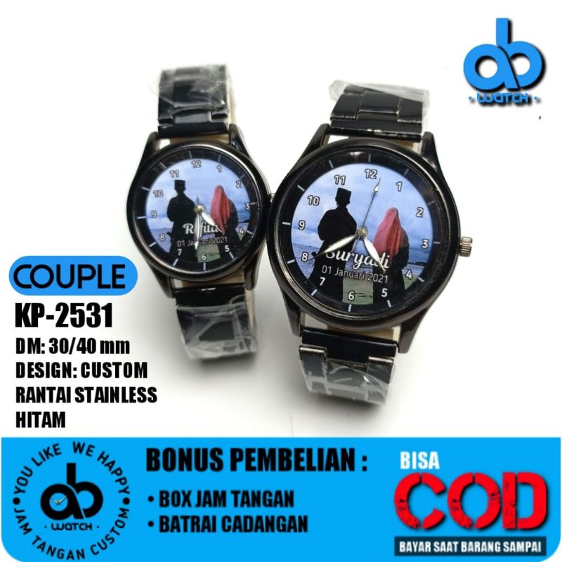 Jam Tangan Couple Custom Desain Foto Pasangan | Bisa Request Desain Bonus BOX dan BATRAI CADANGAN