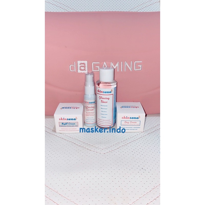 BPoM skinsena paket pemula toner serum night cream day cream glowing