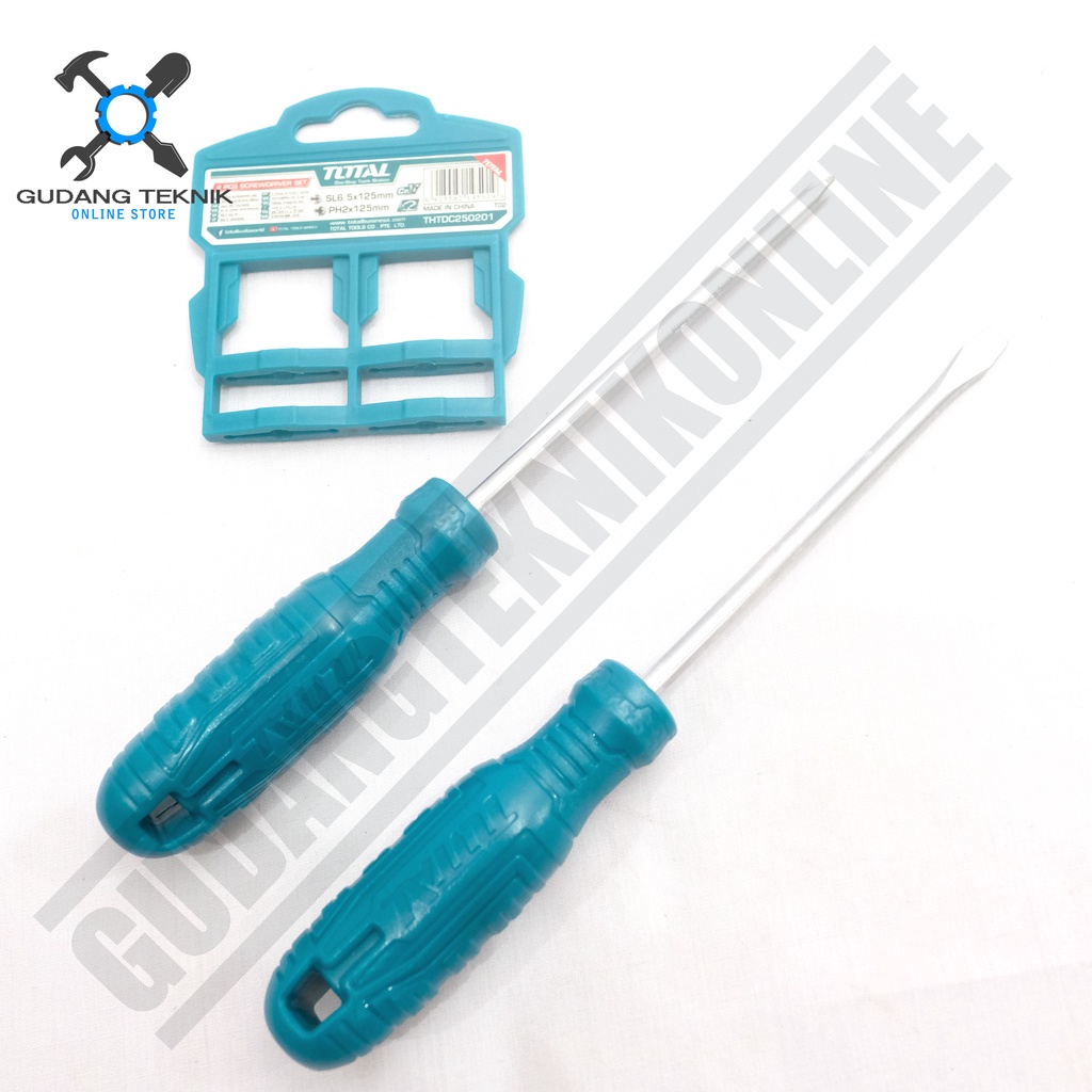 Obeng Set Plus Minus 1 SET 2pcs TOTAL THTDC250201 / Screwdriver 1 Set 2 Pcs - Obeng Plus dan Minus TOTAL