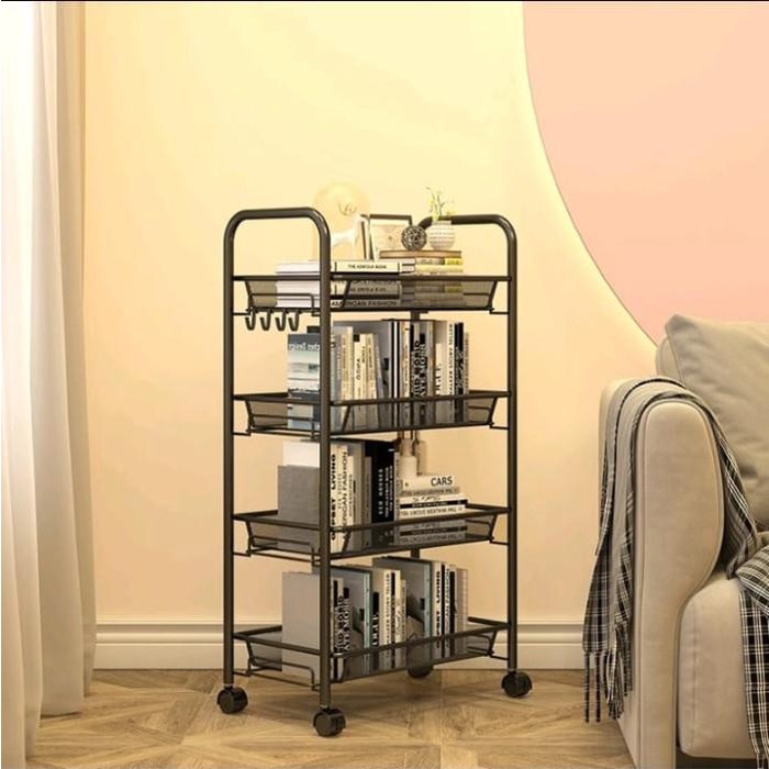 Trolley Portable Rak Besi 4 Tingkat Serbaguna Roda Troli Barang Dapur