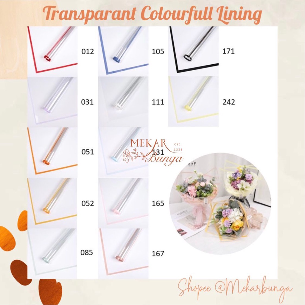 

(K 17) - (1 LEMBAR) Kertas Bunga Cellophane Transparent Color Border Lining Flower Wrapping Korean Style Waterproof Buket Bunga