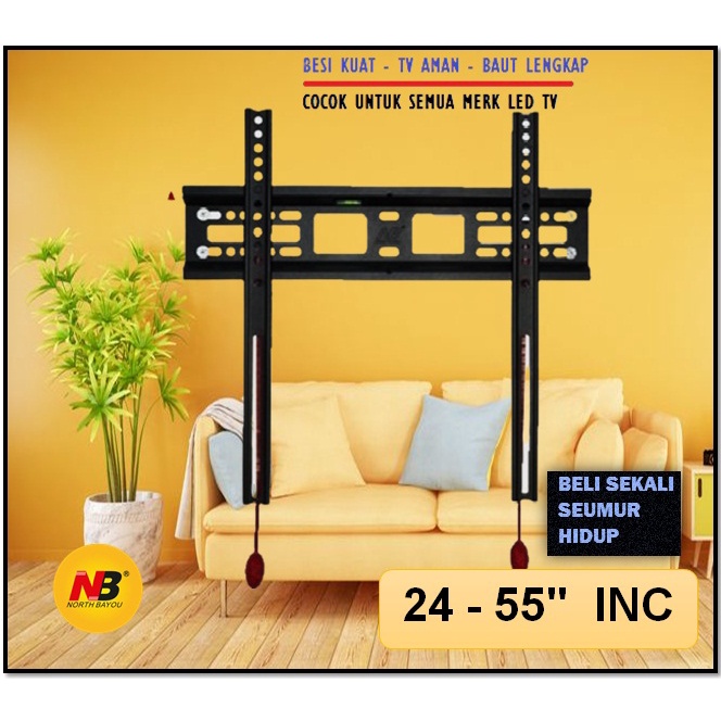 BERGARANSI Bracket IMPORT LED TV WaterPass 19 - 55 Inch Braket TV LED aqua hisense samsung LG sharp