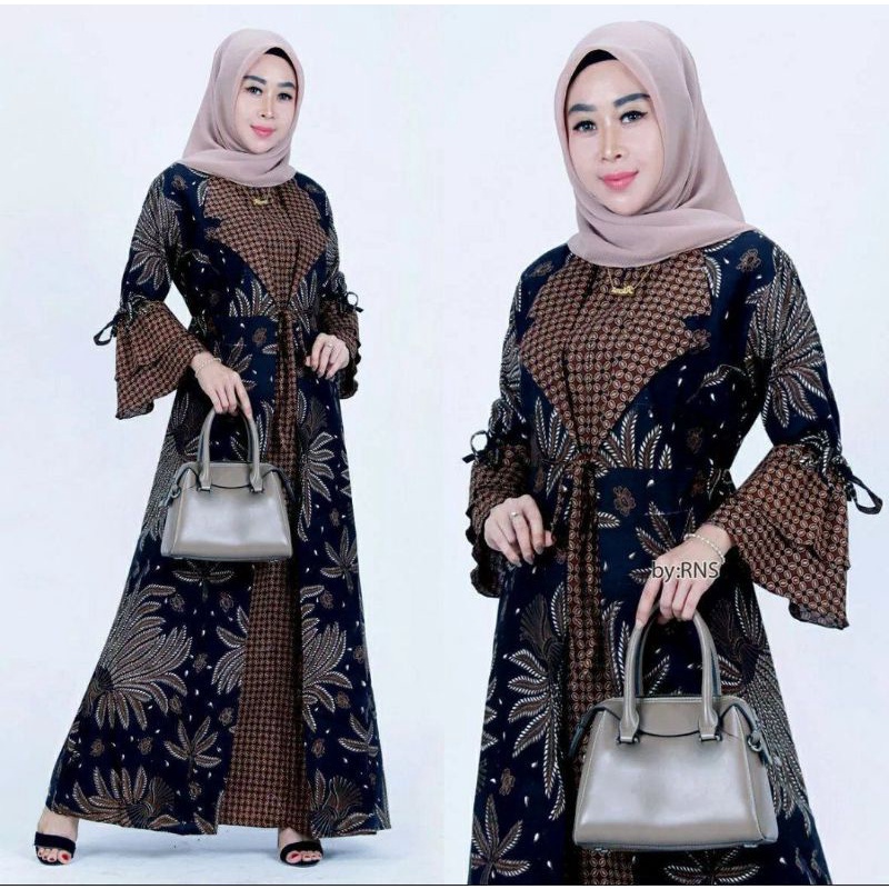 SET BATIK RNB WANITA MODERN MOTIF PADI SOGAN HITAM MANIS